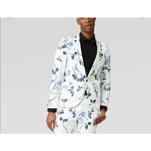 Twisted Tailor Super Skinny Fit White Blue Floral Blazer Blue Skull Lining 38R